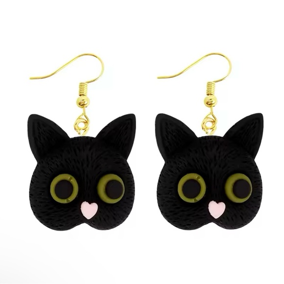Cute Cat Earrings Resin Drop Adorable Custom Earrings Kitten Earrings - Picture 3 of 4
